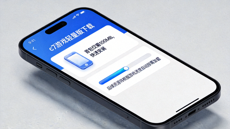 c7游戏下载移动端资讯配图 - 手机界面截图展示轻量版首包安装与后续资源按需加载的提示页面