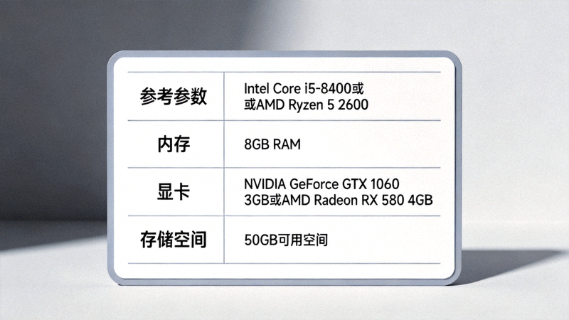 c7游戏下载配置要求资讯配图 - 白色卡片上以表格形式列出处理器、内存、显卡与存储空间的参考参数